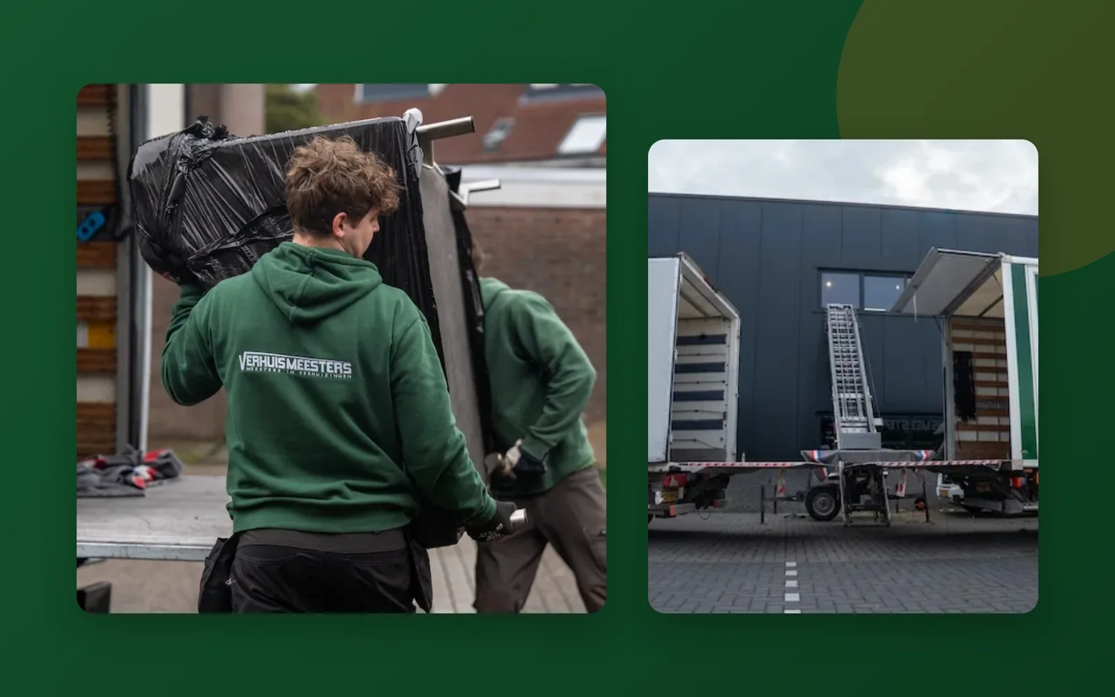 Verhuizers van VerhuisMeesters bij de verhuiswagen op de verhuisdag
